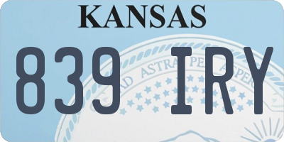 KS license plate 839IRY
