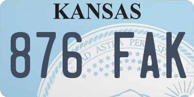 KS license plate 876FAK