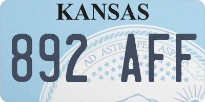 KS license plate 892AFF
