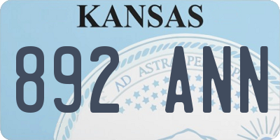 KS license plate 892ANN