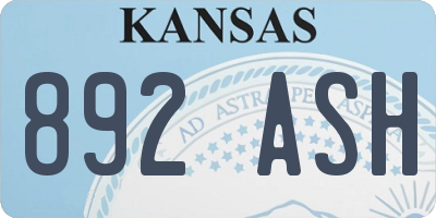KS license plate 892ASH