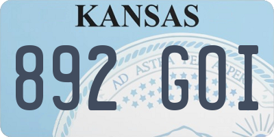 KS license plate 892GOI