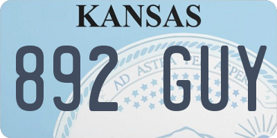 KS license plate 892GUY