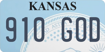 KS license plate 910GOD