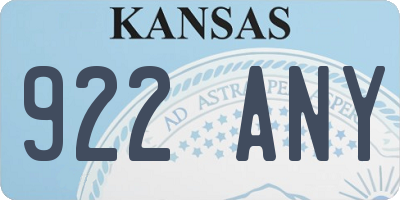 KS license plate 922ANY