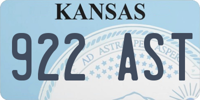 KS license plate 922AST