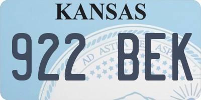 KS license plate 922BEK