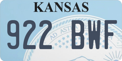 KS license plate 922BWF