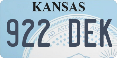 KS license plate 922DEK