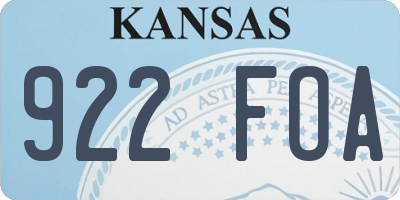 KS license plate 922FOA