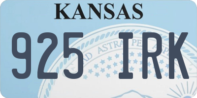 KS license plate 925IRK
