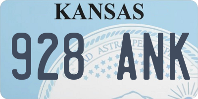 KS license plate 928ANK