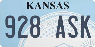 KS license plate 928ASK