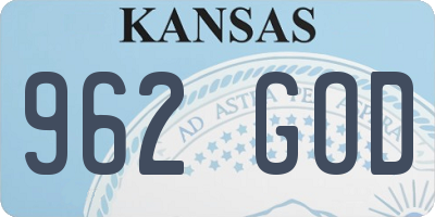KS license plate 962GOD