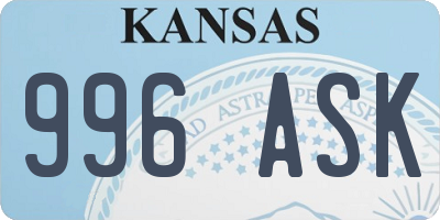 KS license plate 996ASK