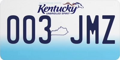 KY license plate 003JMZ