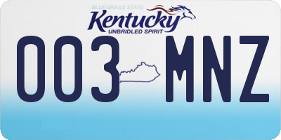 KY license plate 003MNZ
