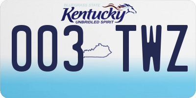 KY license plate 003TWZ