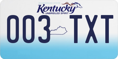 KY license plate 003TXT