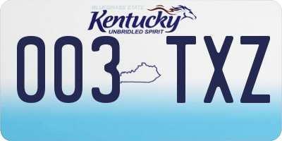 KY license plate 003TXZ