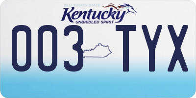 KY license plate 003TYX