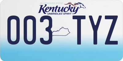 KY license plate 003TYZ