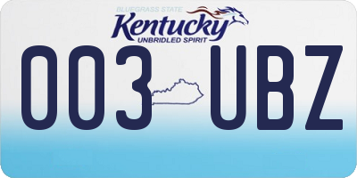 KY license plate 003UBZ
