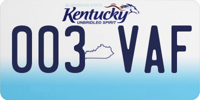 KY license plate 003VAF