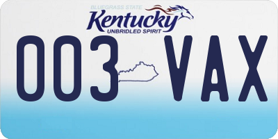 KY license plate 003VAX
