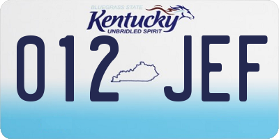 KY license plate 012JEF