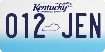 KY license plate 012JEN