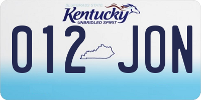KY license plate 012JON