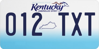 KY license plate 012TXT
