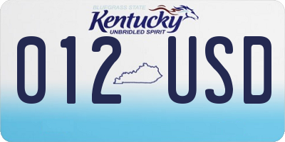 KY license plate 012USD