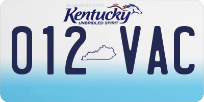 KY license plate 012VAC