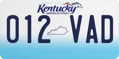 KY license plate 012VAD
