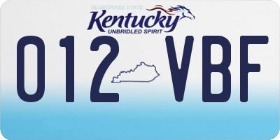 KY license plate 012VBF