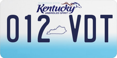 KY license plate 012VDT