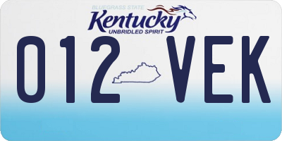 KY license plate 012VEK