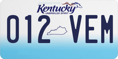 KY license plate 012VEM