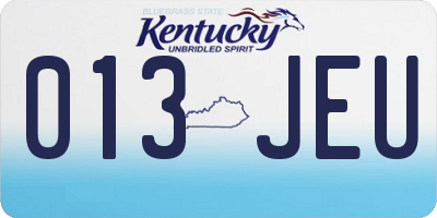 KY license plate 013JEU