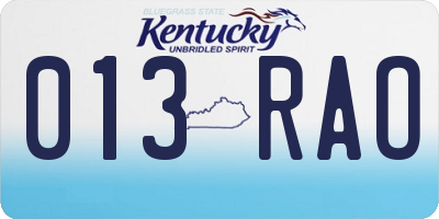 KY license plate 013RAO