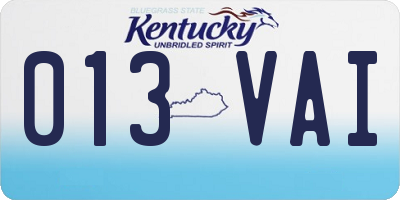 KY license plate 013VAI