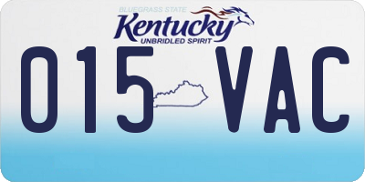 KY license plate 015VAC
