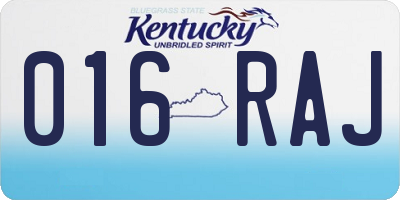 KY license plate 016RAJ