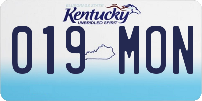KY license plate 019MON