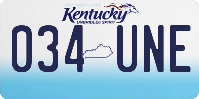 KY license plate 034UNE