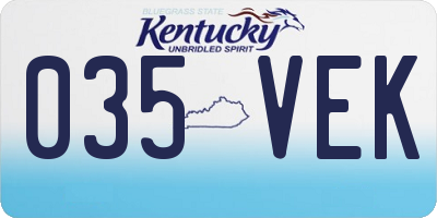KY license plate 035VEK