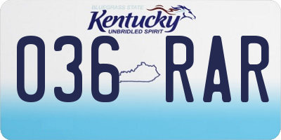 KY license plate 036RAR