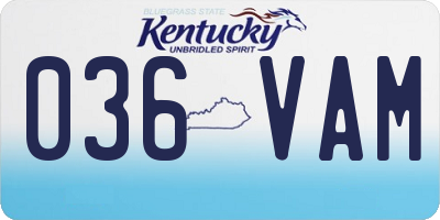 KY license plate 036VAM